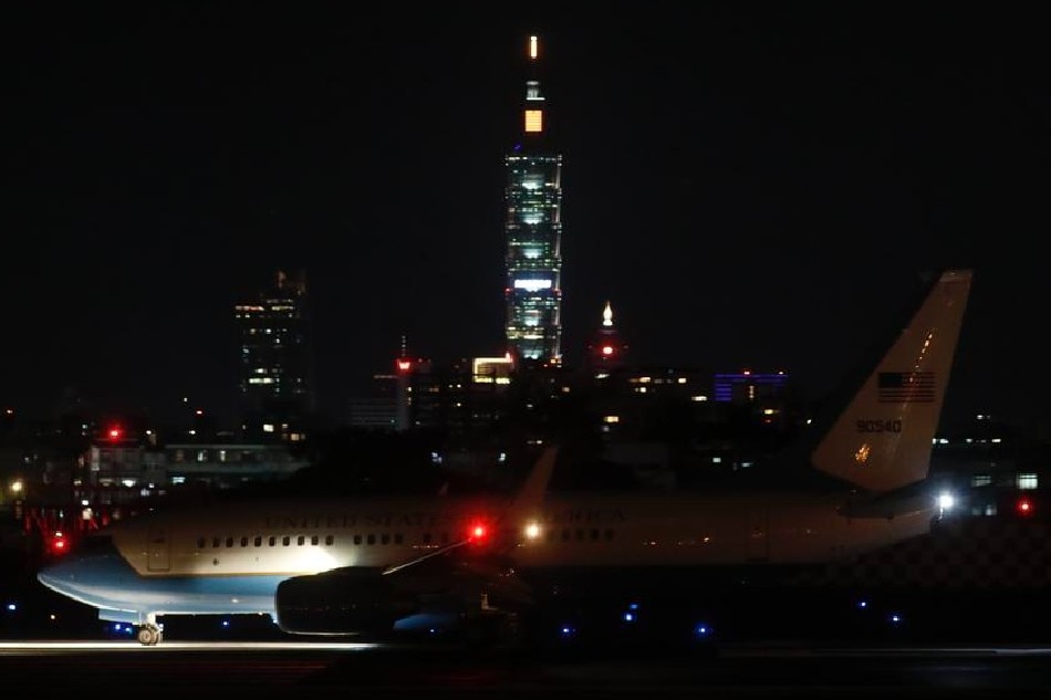 The Boeing C-40C flight SPAR19 carrying the delegation headed by US House Speaker Nancy Pelosi arrives at Songshan Airport in Taipei, Taiwan on 02 August 2022. Ritchie B. Tongco, EPA-EFE