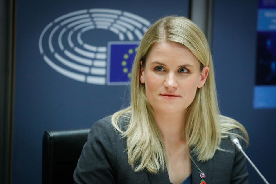 Facebook whistleblower Frances Haugen speaks during Internal Market and Consumer Protection Committee at the European Parliament in Brussels, Belgium, November 8, 2021. Stephanie Lecocq, EPA-EFE