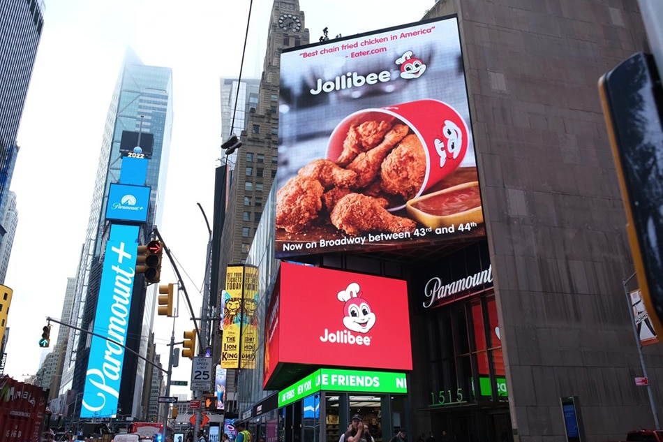 Homegrown restaurant brand Jollibee joins other global brands in the Billboard Capital of the World, New York Times Square. Handout