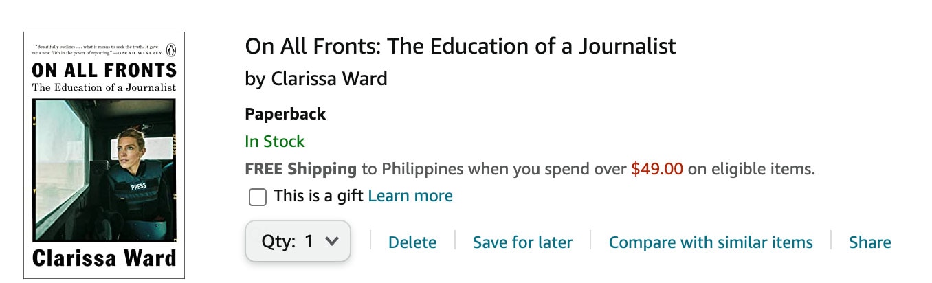 A 'free shipping to the Philippines' prompt seen on items before checkout. Screenshot