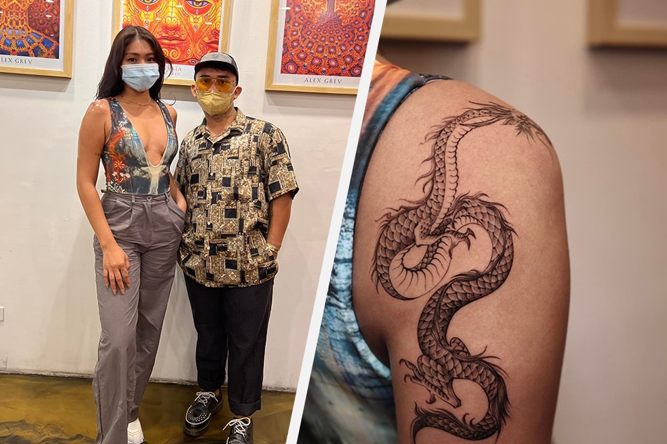 Nadine Lustre shows her latest tattoo: a dragon on her right arm. Facebook: Beth Barocaboc-Linga