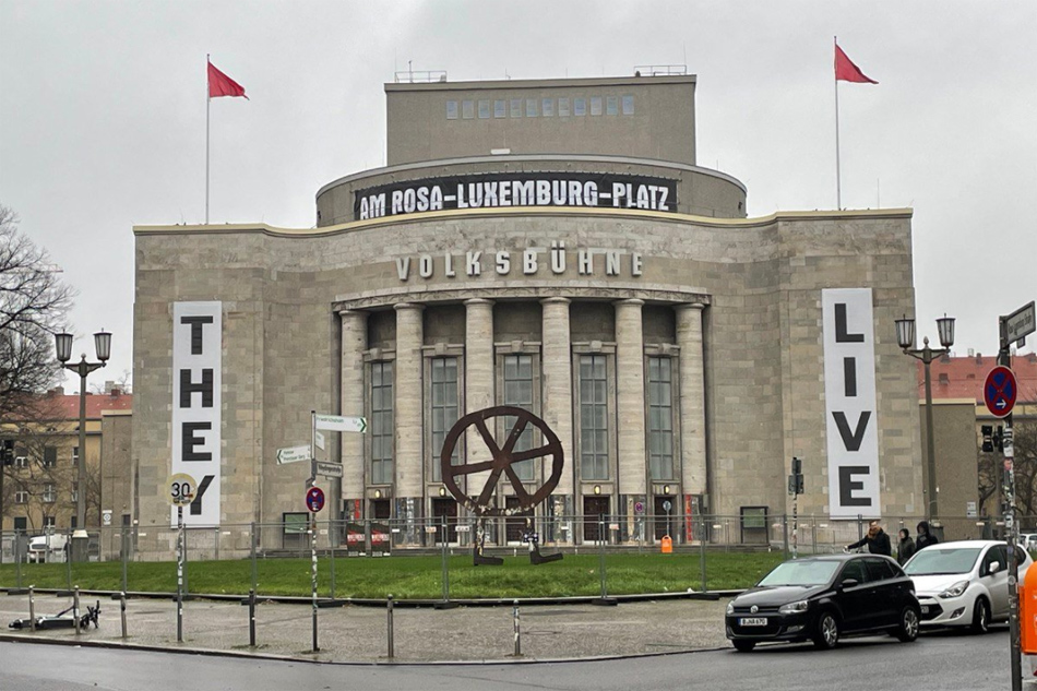 Façade of the 800-seat Volksbühne Berlin theater. Facebook: Volksbühne Berlin