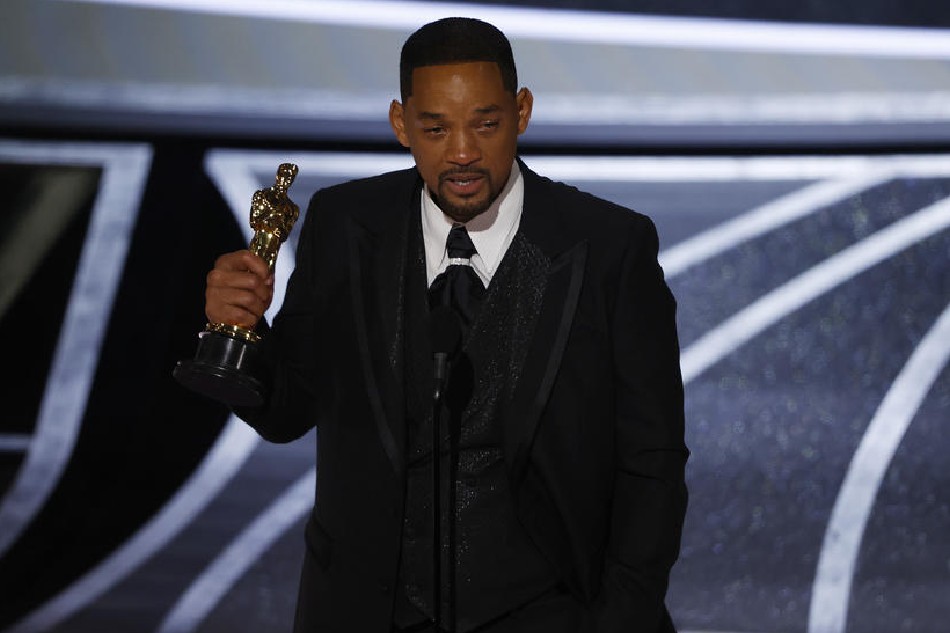 US actor Will Smith reacts as he speaks after winning the Oscar for Best Actor for 'King Richard' during the 94th annual Academy Awards ceremony at the Dolby Theatre in Los Angeles, California. Etienne Laurent, EPA-EFE
