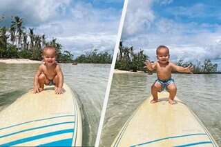 Cute! Andi, Philmar’s son starts learning how to surf