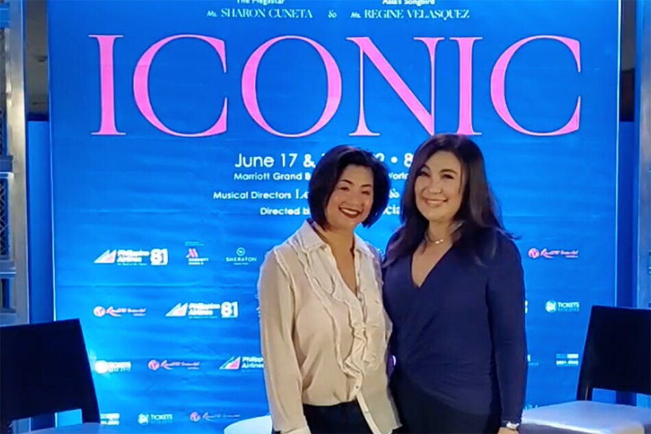Sharon Cuneta and Regine Velasquez pose for photos after their press conference for their concert 'Iconic' at Resorts World Manila