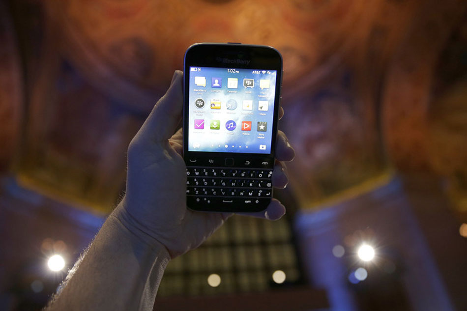 The Blackberry Classic on display after a press event for the launch in New York in this December 17, 2014. Andrew Gombert, EPA