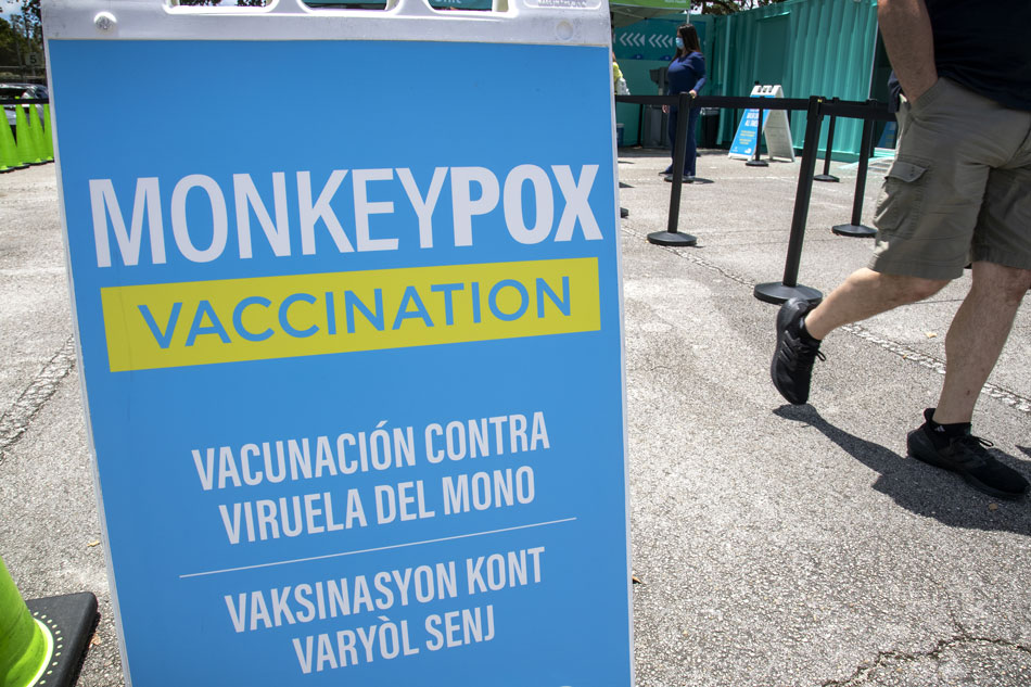 Signs outside a vaccination clinic in Tropical Park, Miami, Florida, USA, Aug. 12, 2022. Miami-Dade County Mayor Daniella Levine Cava is announcing that the County will begin offering the monkeypox vaccine to eligible, high-risk residents, in partnership with Nomi Health. Miami-Dade County will be offering Jynneos Monkeypox vaccines for high-risk populations, by appointment only, beginning at 2 sites in Miami Beach and Tropical Park. Cristobal Herrera-Ulashkevich, EPA-EFE