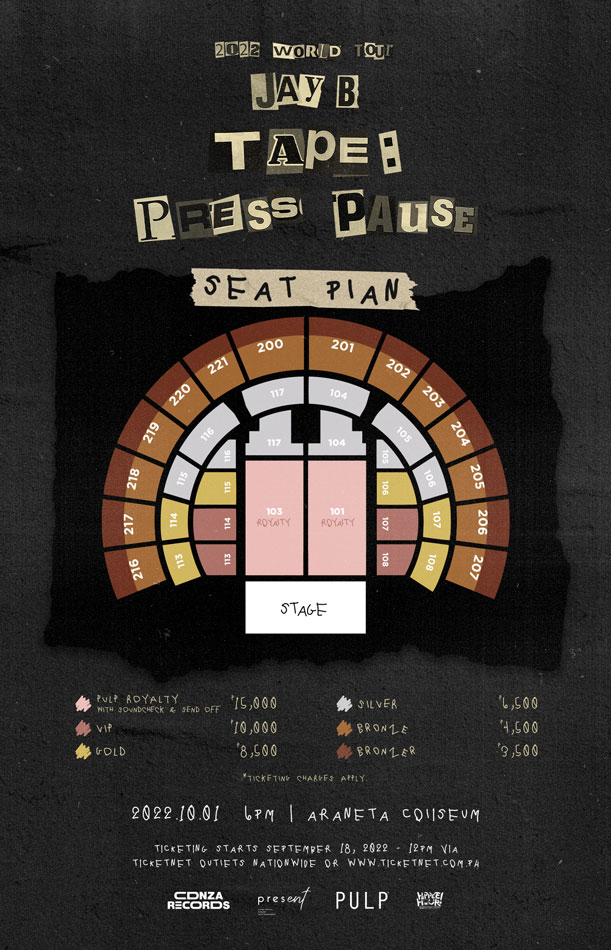 Seat plan for Jay B's concert at the Araneta Coliseum. Photo courtesy of PULP Live World.