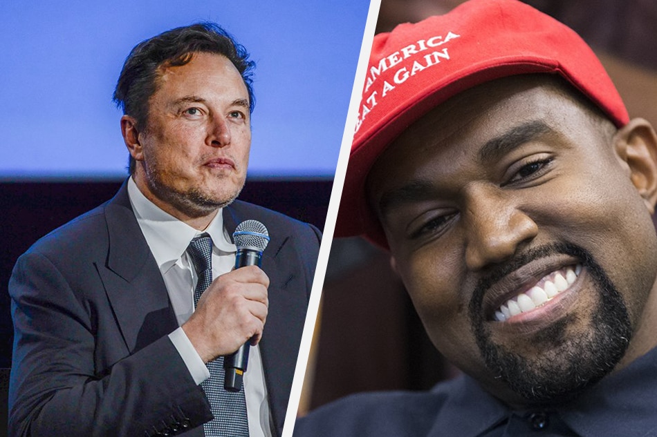 Twitter owner Elon Musk and Kanye West. Photos by Michael Reynolds and Carina Johansen, EPA-EFE/File