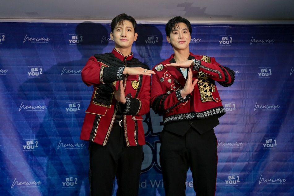 South Korean pop duo TVXQ during a press conference at the Araneta Coliseum on December 9, 2022. George Calvelo, ABS-CBN News