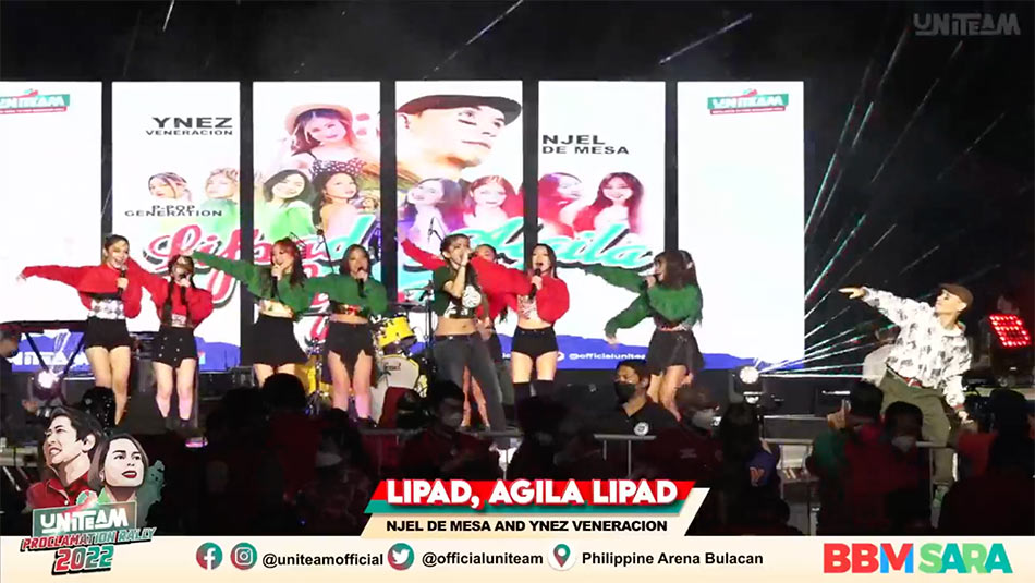 Ynez Veneracion and Njel de Mesa perform at the ‘UniTeam’ rally at the Philippine Arena on Tuesday. Screenshot: Facebook/UniTeam BBM-Sara
