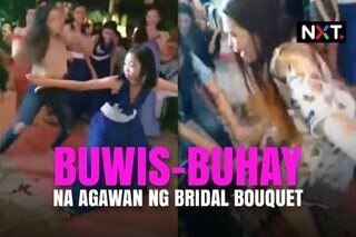 Buwis-buhay na agawan ng bridal bouquet