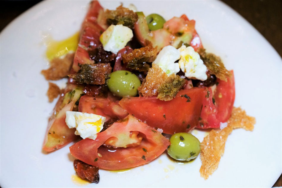 Tomato Feta Green Olive Salad. Jeeves de Veyra