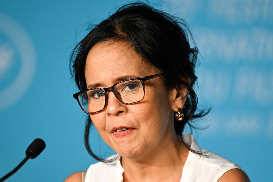Filipino actress Dolly De Leon speaks during a press conference for the film 'Triangle of Sadness' at the 75th edition of the Cannes Film Festival in Cannes, southern France, on May 22, 2022. Julie Sebadelha, AFP
