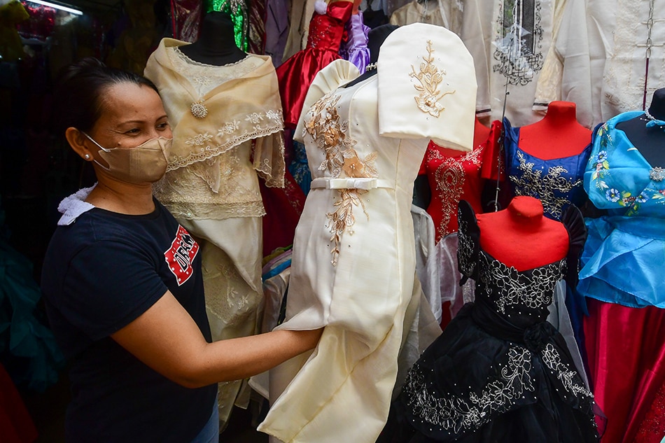 Terno Filipiniana dresses on display in Parañaque City on June 15, 2022. Mark Demayo, ABS-CBN News