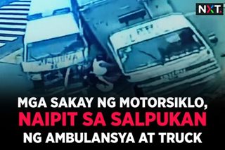 Motorsiklo, naipit sa salpukan ng ambulansya at truck