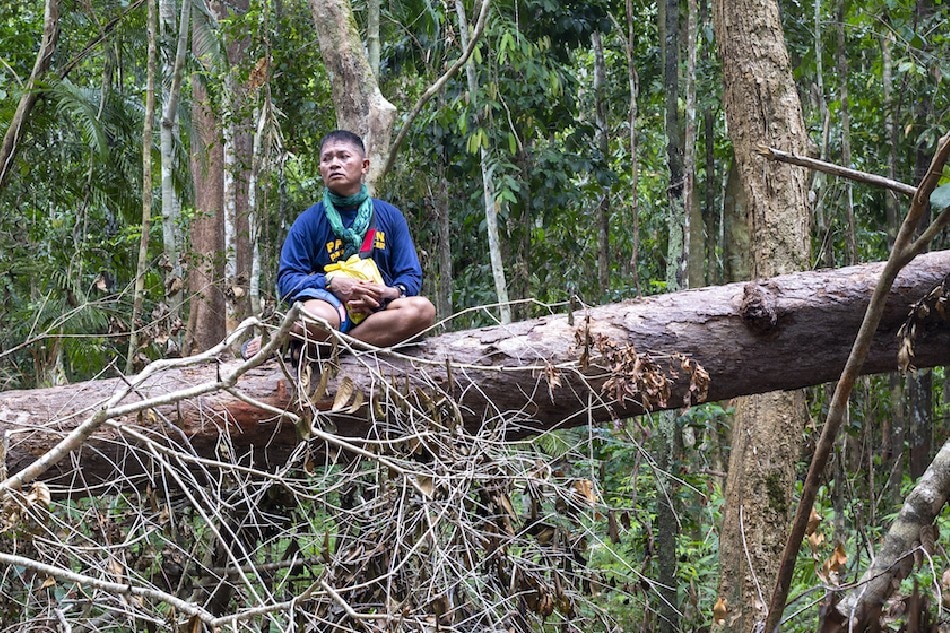Tata Balladares rests on a fallen tree while searching for illegal loggers in forests of southern Palawan in this April, 2018 photo by Karl Malakunas. Handout