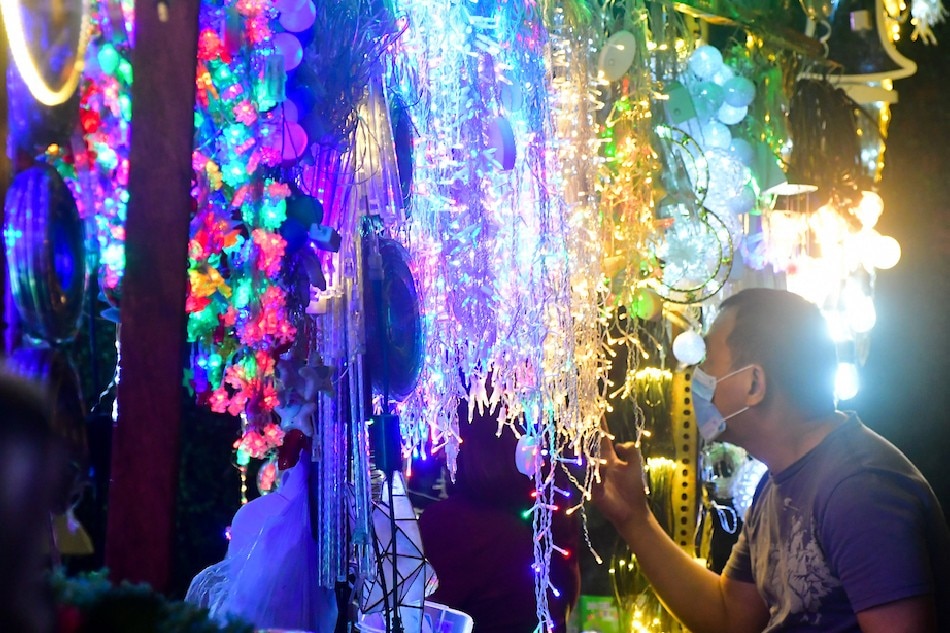 Christmas decor goes for sale at the Dapitan Arcade area in Quezon City on December 1, 2021. Mark Demayo, ABS-CBN News.