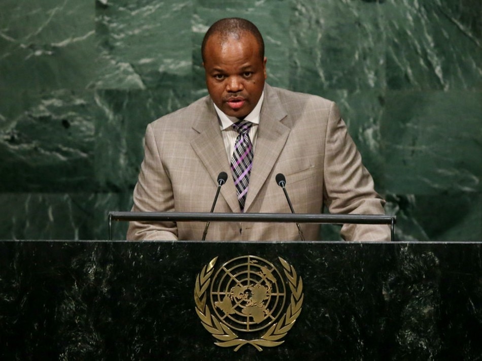 King Mswati III of Swaziland delivers his address during the United Nations Sustainable Development Summit in New York on September 26, 2015. King Mswati III announced renaming his country to Kingdom of eSwatini during a national celebration marking 50 years of independence of British colonial rule. In Swazi language, 'eSwatini' means 'place of the Swazi.' Justin Lane, EPA-EFE/file