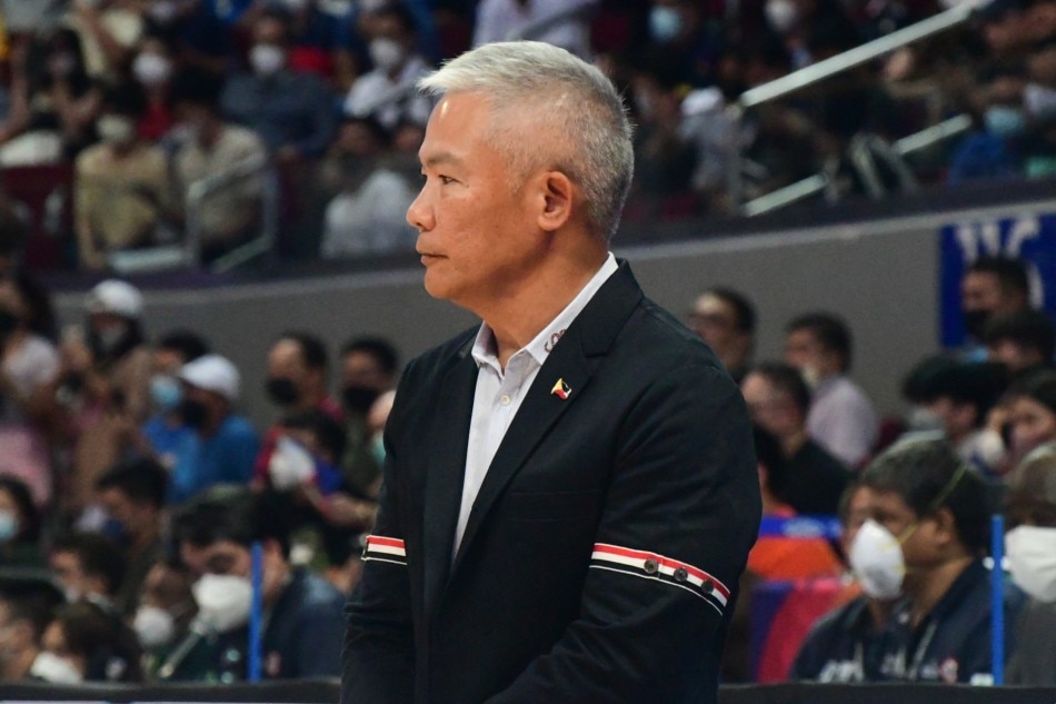 Coach Chot Reyes leads Gilas Pilipinas in the game against the Kingdom of Saudi Arabia during the fourth window of the FIBA World Cup Asian Qualifiers in Pasay City on August 29, 2022. Mark Demayo, ABS-CBN News