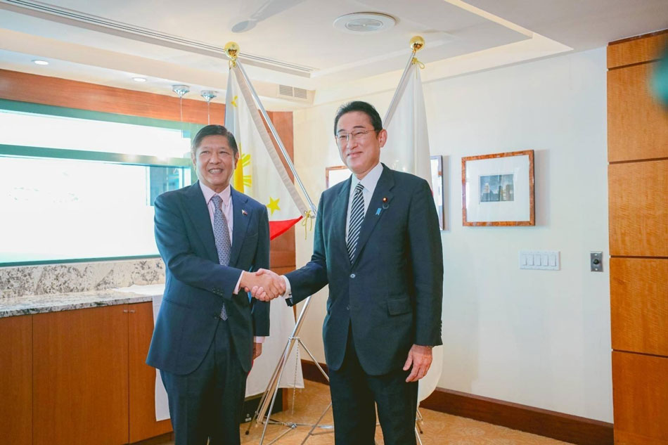 Philippine President Ferdinand Marcos Jr. and Japan Prime Minister Fumio Kishida pose for a photo as they met on Sept. 21, 2022 on the sidelines of of the UN General Assembly in New York in the US. Photo courtesy of Bongbong Marcos Facebook page