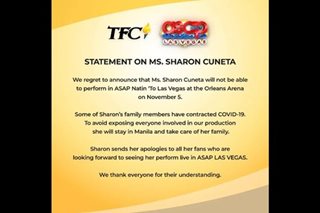Sharon Cuneta to skip 'ASAP Natin 'To' in Las Vegas due to COVID