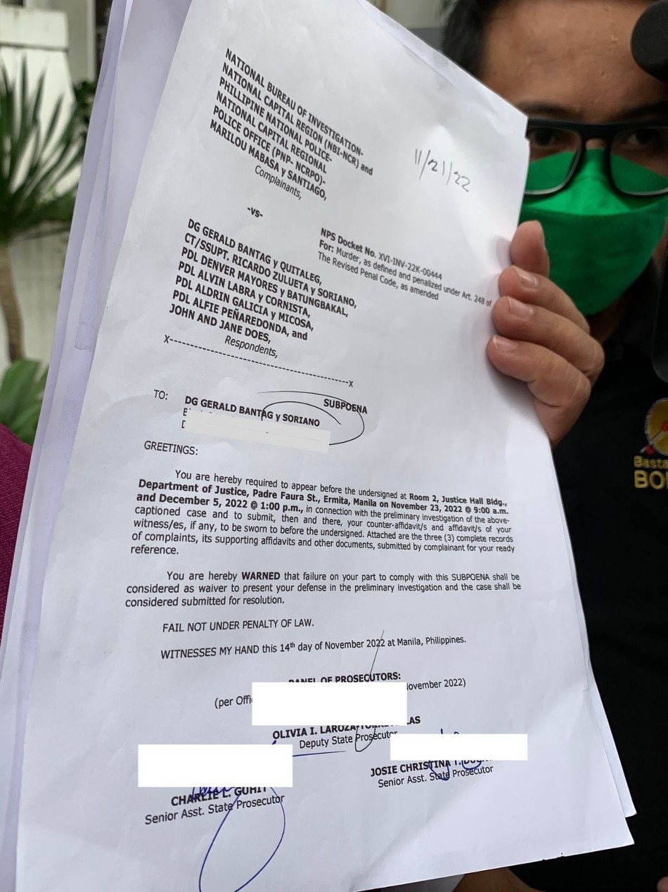 Subpoena for Bantag. Mike Navallo, ABS-CBN News