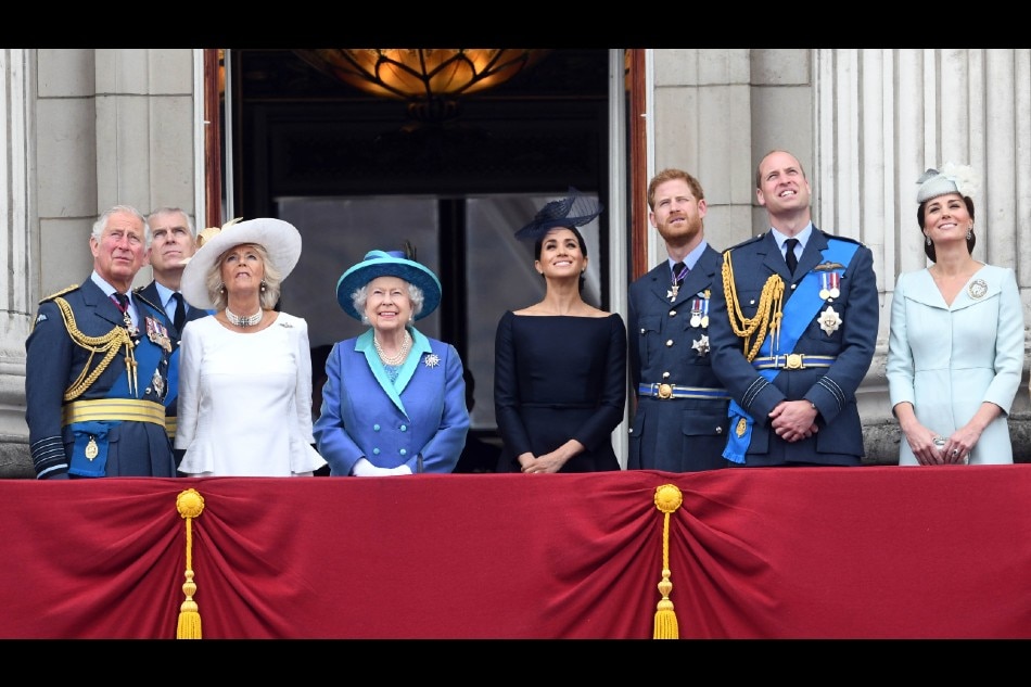 (FILE) - (L-R) Britain's Charles, the Prince of Wales; Prince Andrew, Duke of York; Camilla, Duchess of Cornwall; Queen Elizabeth II, Meghan, Duchess of Sussex; Prince Harry, the Duke of Sussex; Prince William, Duke of Cambridge and Catherine, Duchess of Cambridge on the balcony of Buckingham Palace during the RAF100 parade celebrations in London, Britain, July 10, 2018. EPA-EFE.