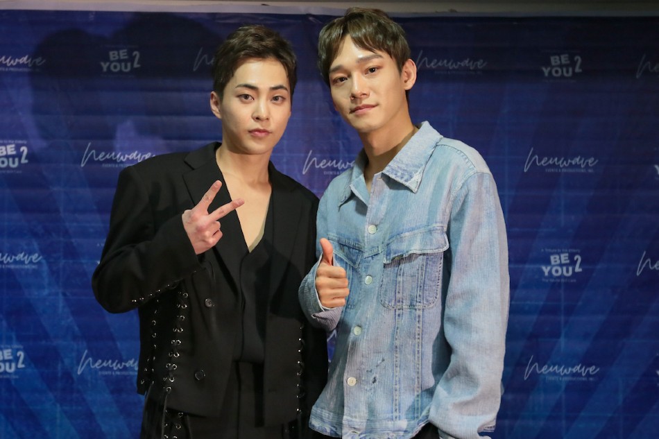 Xiumin and Chen of the South Korean boy band EXO during a press conference at the Araneta Coliseum on December 9, 2022. George Calvelo, ABS-CBN News