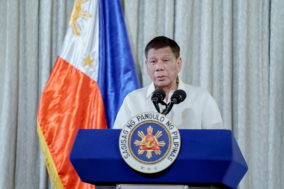 President Rodrigo Duterte delivers a message at the Malacañan Palace on Dec. 30, 2021. King Rodriguez, Presidential Photo/File 