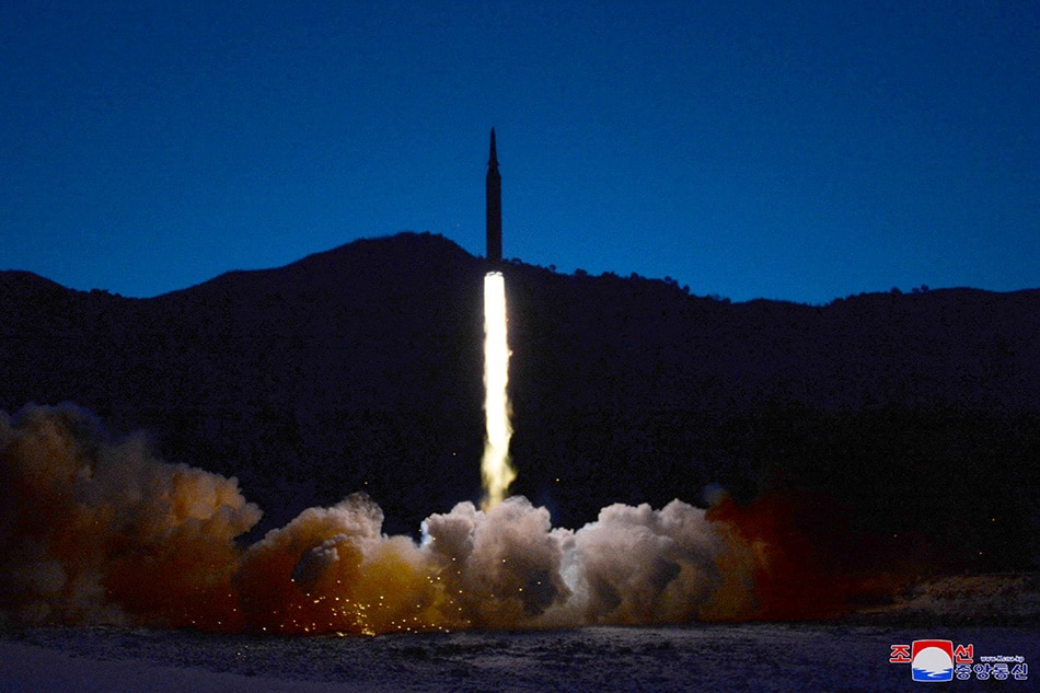 A missile is launched during what state media report is a hypersonic missile test at an undisclosed location in North Korea, January 11, 2022, in this photo released January 12, 2022 by North Korea's Korean Central News Agency (KCNA). KCNA via Reuters/File Photo 