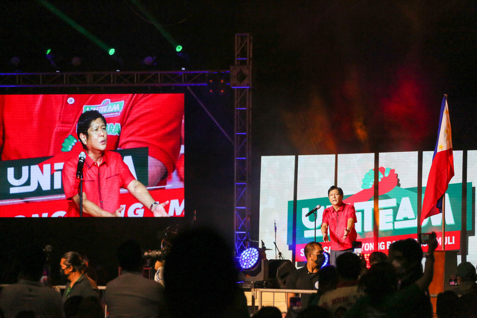 Presidential aspirant Ferdinand Marcos Jr. during the BBM-Sara UniTeam proclamation rally at the Philippine Arena in Bulacan on February 8, 2022. Jonathan Cellona, ABS-CBN News.