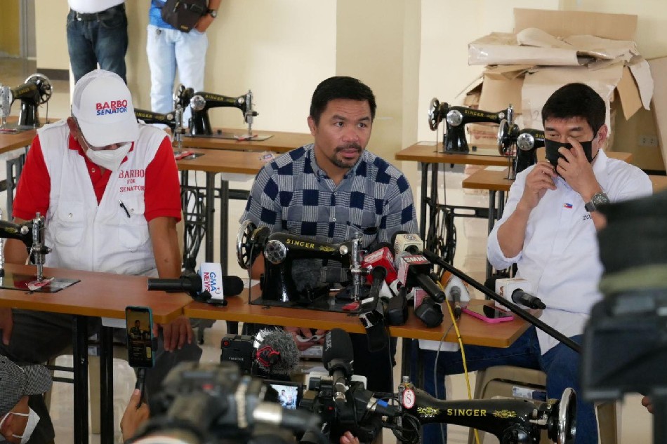 Presidential candidate Manny Pacquiao with senatorial candidates Lutgardo Barbo and broadcaster Raffy Tulfo. Handout photo