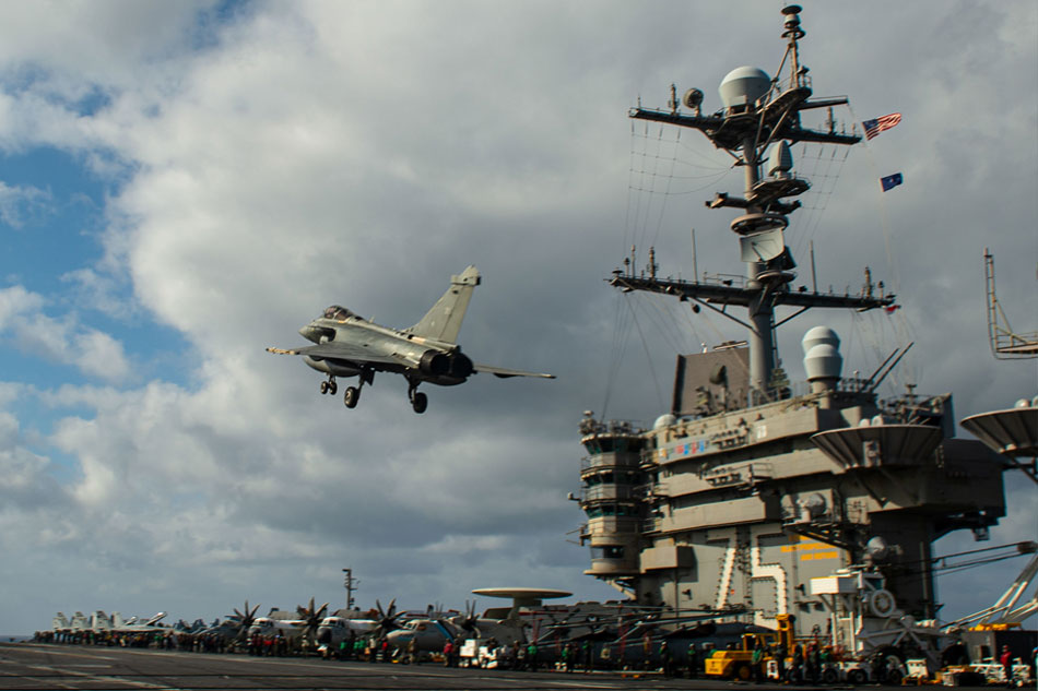 A Rafale F3R conducts flight operations with the USS Harry Truman aircraft carrier. Courtesy of US Navy