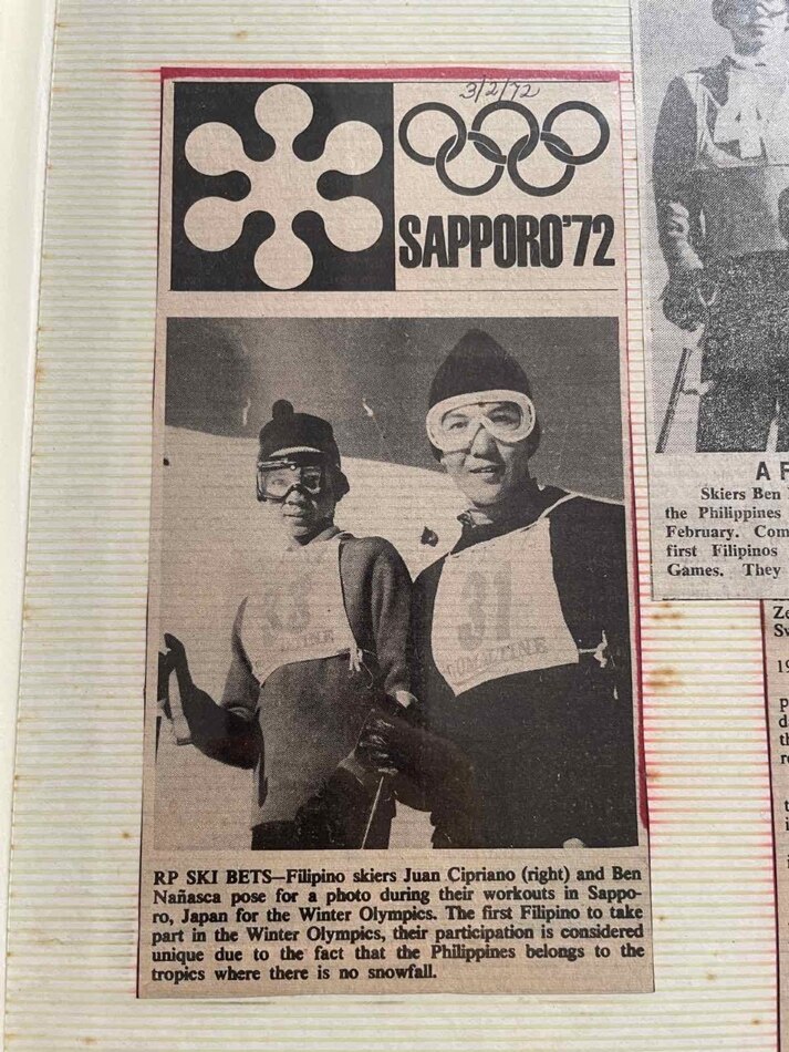 A news clipping showing Ben Nanasca with his cousin Juan Cipriano in the 1972 Sapporo Winter Games. Handout photo