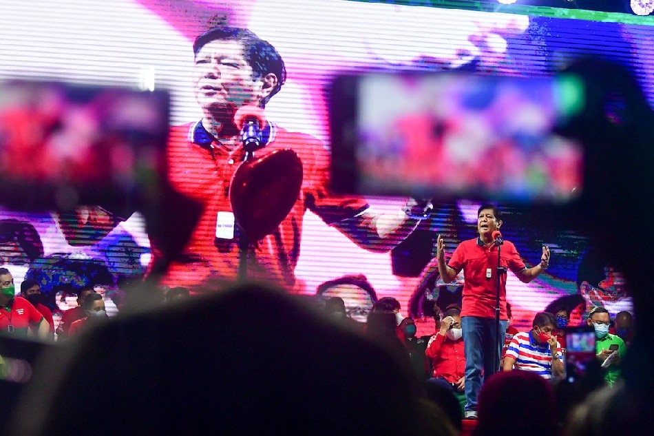 Presidential aspirant Bongbong Marcos appears before supporters in a UniTeam proclamation rally in Quezon City on Feb. 14, 2022. Mark Demayo, ABS-CBN News/file