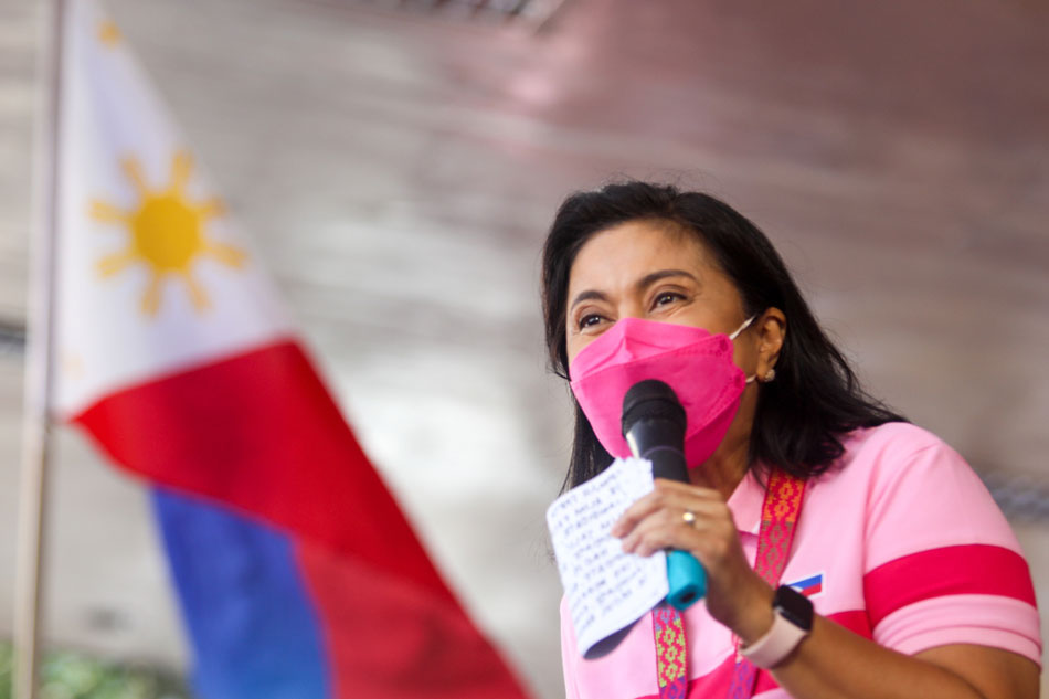 Vice President and presidential candidate Leni Robredo greets supporters during a people’s rally at the Iligan City Public Plaza, Iligan City on February 22, 2022. VP Leni Media handout
