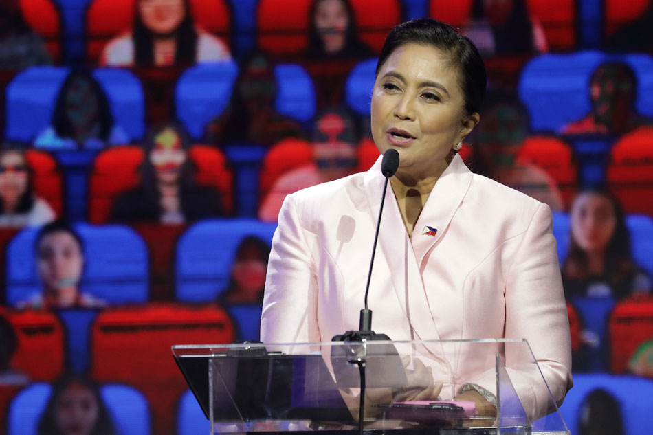 Vice President Leni Robredo answers questions during the CNN Philippines Presidential Debate at the University of Sto. Tomas on Sunday, Feb. 27, 2022, VP Leni Media handout