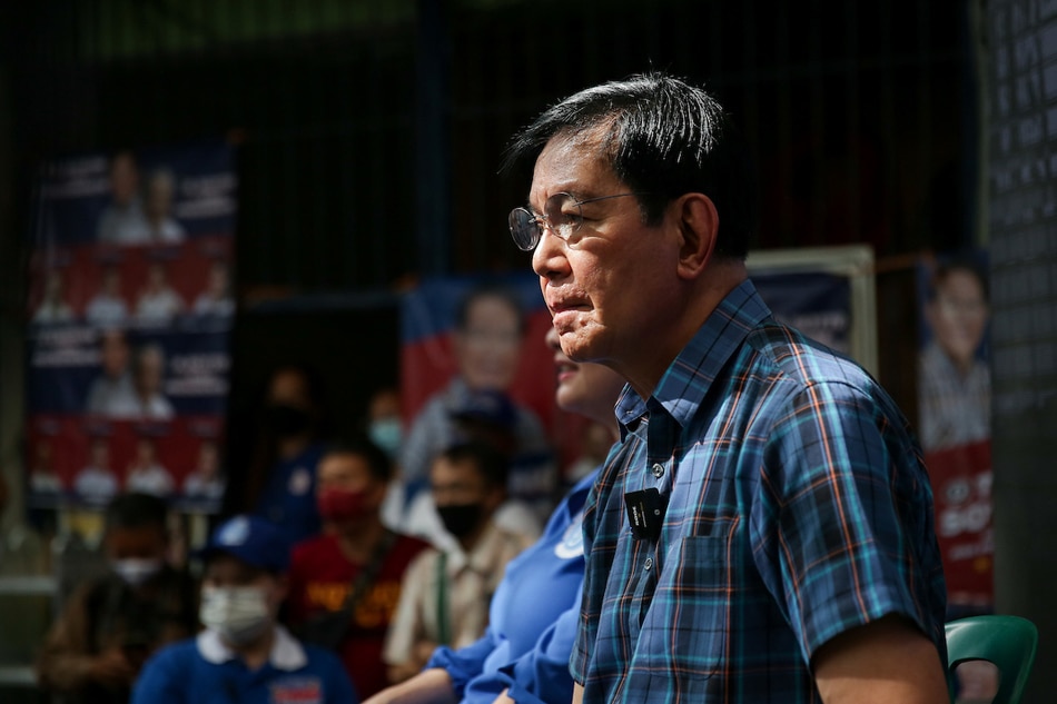 Presidential candidate, Senator Panfilo “Ping” Lacson addresses the crowd during a town hall meeting at the Barangay Baclaran Hall in Parañaque City on March 10, 2022. George Calvelo, ABS-CBN News