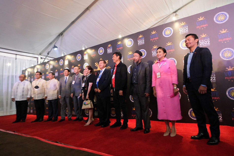Presidential candidates during the first Comelec-sponsored presidential debate, at the Sofitel Tent in Pasay City on March 19, 2022. This is the first of three scheduled PiliPinas Debates with the others set on April 3 and 24. The debates aim to help the public scrutinize candidates’ platforms as Halalan 2022 nears. VP Leni Media Bureau