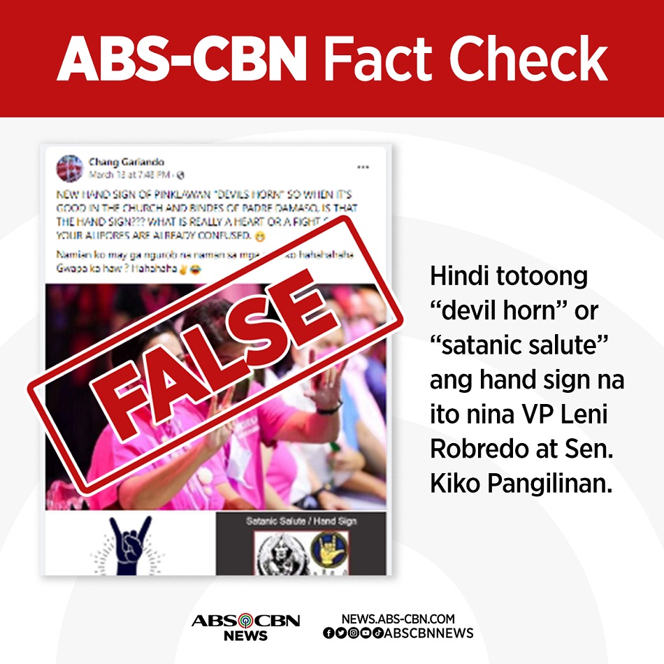 FACT CHECK: Simbolo ba ng demonyo ang hand sign ng Leni-Kiko tandem ...