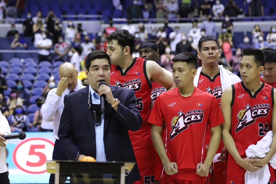 PBA Commissioner Willie Marcial speaks after the Alaska Aces' loss to the NLEX Road Warriors in the quarterfinals of the PBA Governors' Cup. PBA Images