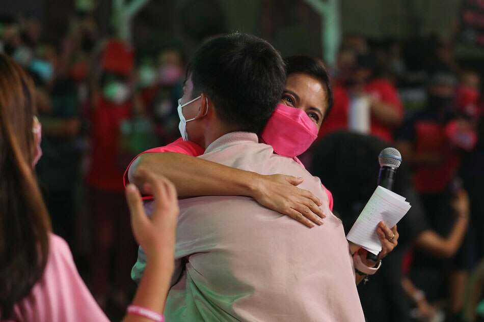 Presidential candidate Vice President Leni Robredo greets supporters at the Davao del Sur Coliseum for the Kalinaw Dabaw: Davao Region People's Rally on Thursday, March 24, 2022. (VP Leni Robredo Media handout