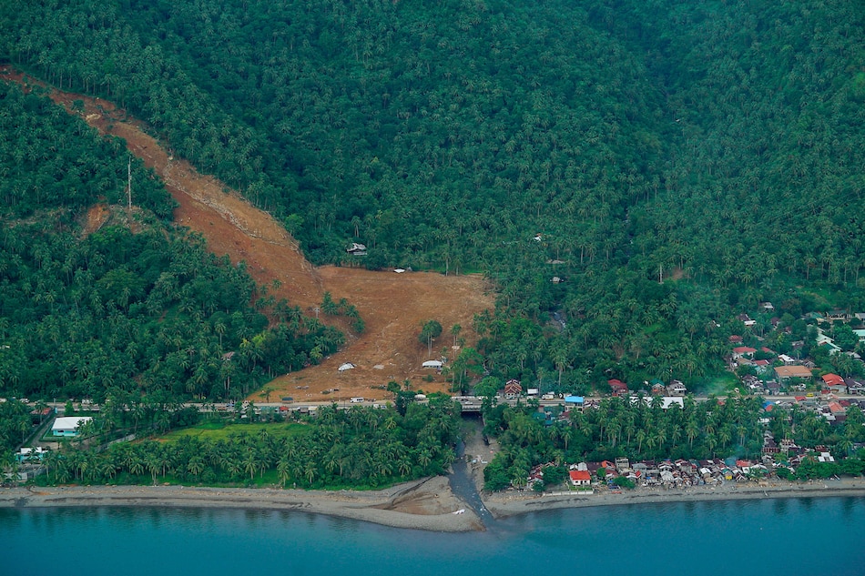 An aerial photo shows one of the areas devastated by landslides brought by Tropical Storm Agaton in Baybay City, Leyte which was inspected by President Rodrigo Roa Duterte on April 15, 2022. King Rodriguez, Presidential Photo