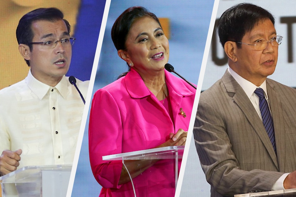 Photo composite of presidential hopefuls Manila Mayor Isko Moreno Domago, Vice President Leni Robredo, and Sen. Panfilo Lacson. George Calvelo, ABS-CBN News