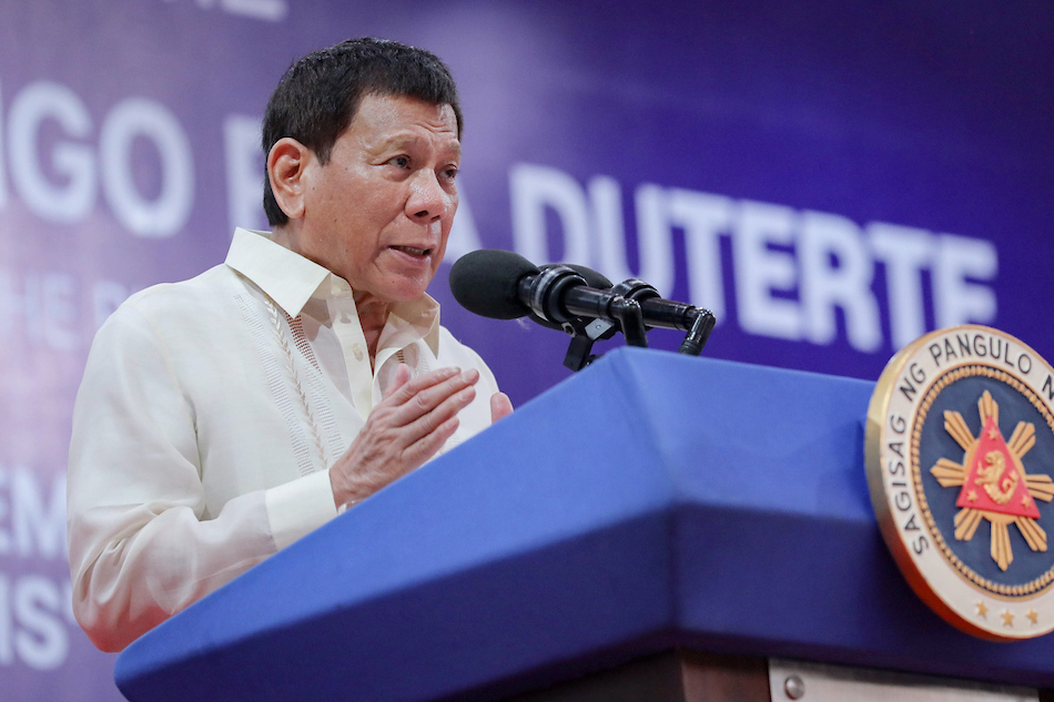 President Rodrigo Roa Duterte delivers his speech during the Philippine National Police Academy (PNPA) 43rd Commencement Exercises at the Campos Grandstand, Camp General Mariano N. Castañeda in Silang, Cavite on April 21, 2022. Arman Baylon, Presidential Photo