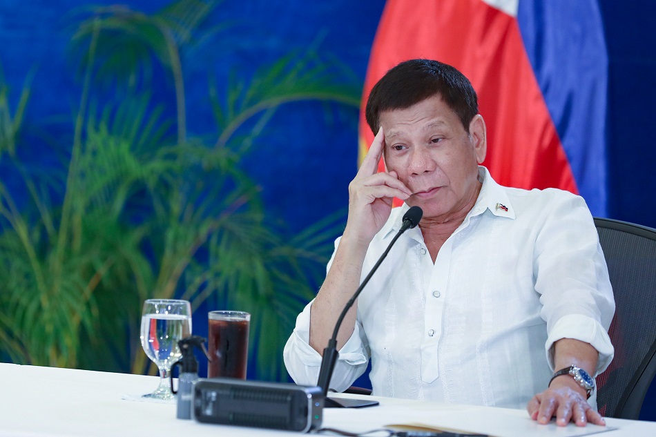 President Rodrigo Duterte holds a meeting with key government officials at the Arcadia Active Lifestyle Center in Matina, Davao City on April 26, 2022. Ace Morandante, Presidential Photo/File