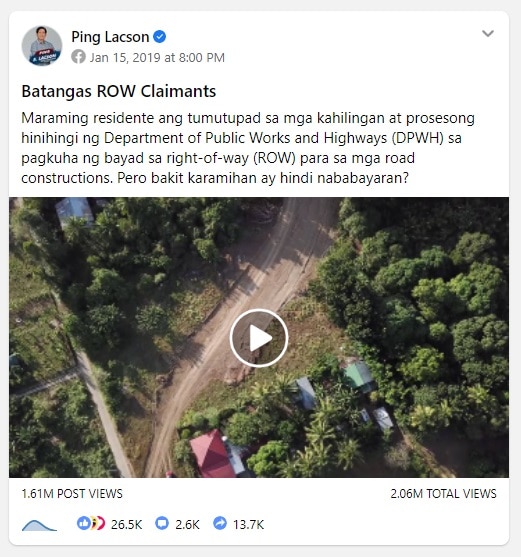 Ping Lacson&#39;s FB page grows steadily but not at par in size with competitors&#39; 4
