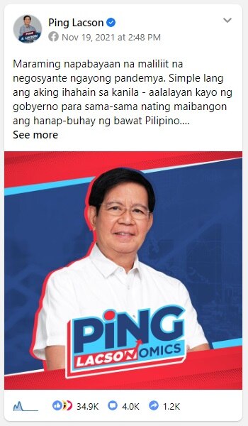 Ping Lacson&#39;s FB page grows steadily but not at par in size with competitors&#39; 7