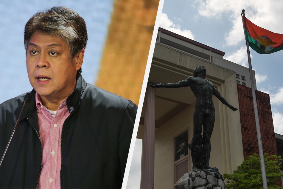 This composite image shows Sen. Kiko Pangilinan and the Oblation statue at the University of the Philippines. Mark Demayo and Jonathan Cellona, ABS-CBN News 
